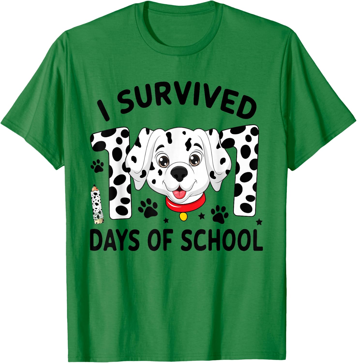 I Survived 100 Days Of School Dalmatian Dog Teacher Kids T-Shirt - T-Shirt | Irish Green