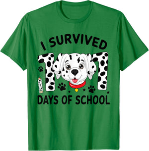 I Survived 100 Days Of School Dalmatian Dog Teacher Kids T-Shirt - T-Shirt | Irish Green