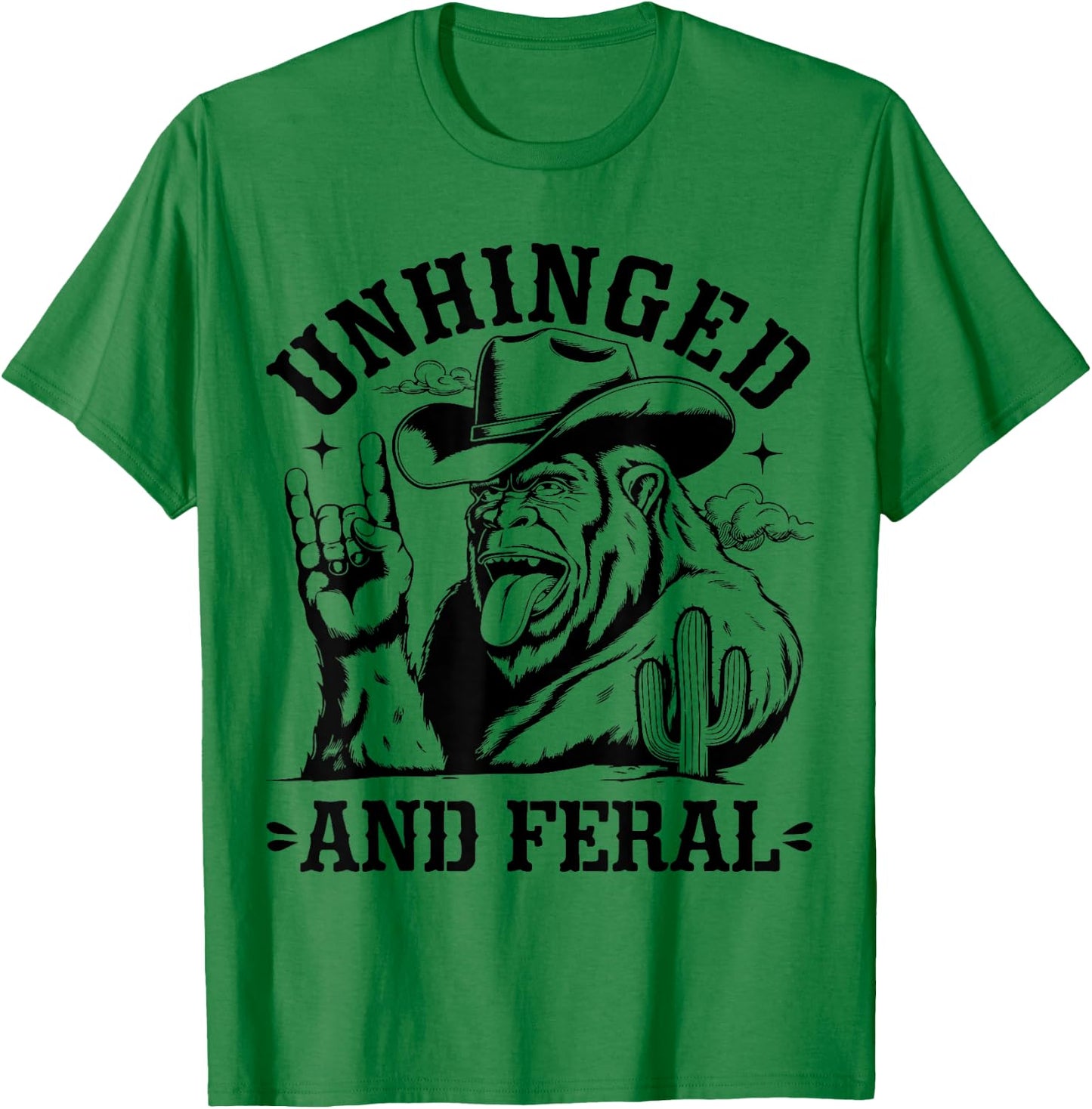 Unhinged And Feral Western Cowboy Bigfoot Sasquatch Vintage T-Shirt - T-Shirt | Irish Green