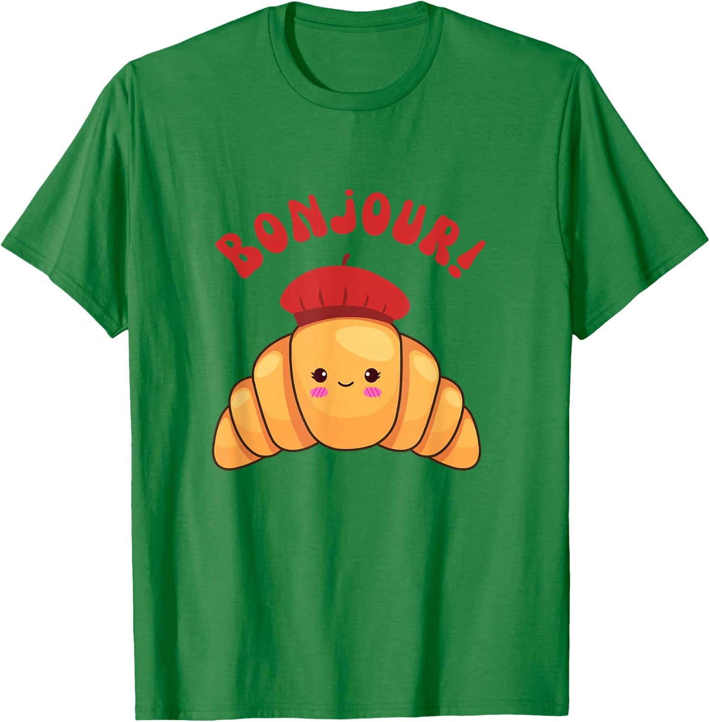 Bonjour Cute Croissant France Girls French Accents Funny T-Shirt - T-Shirt | Irish Green