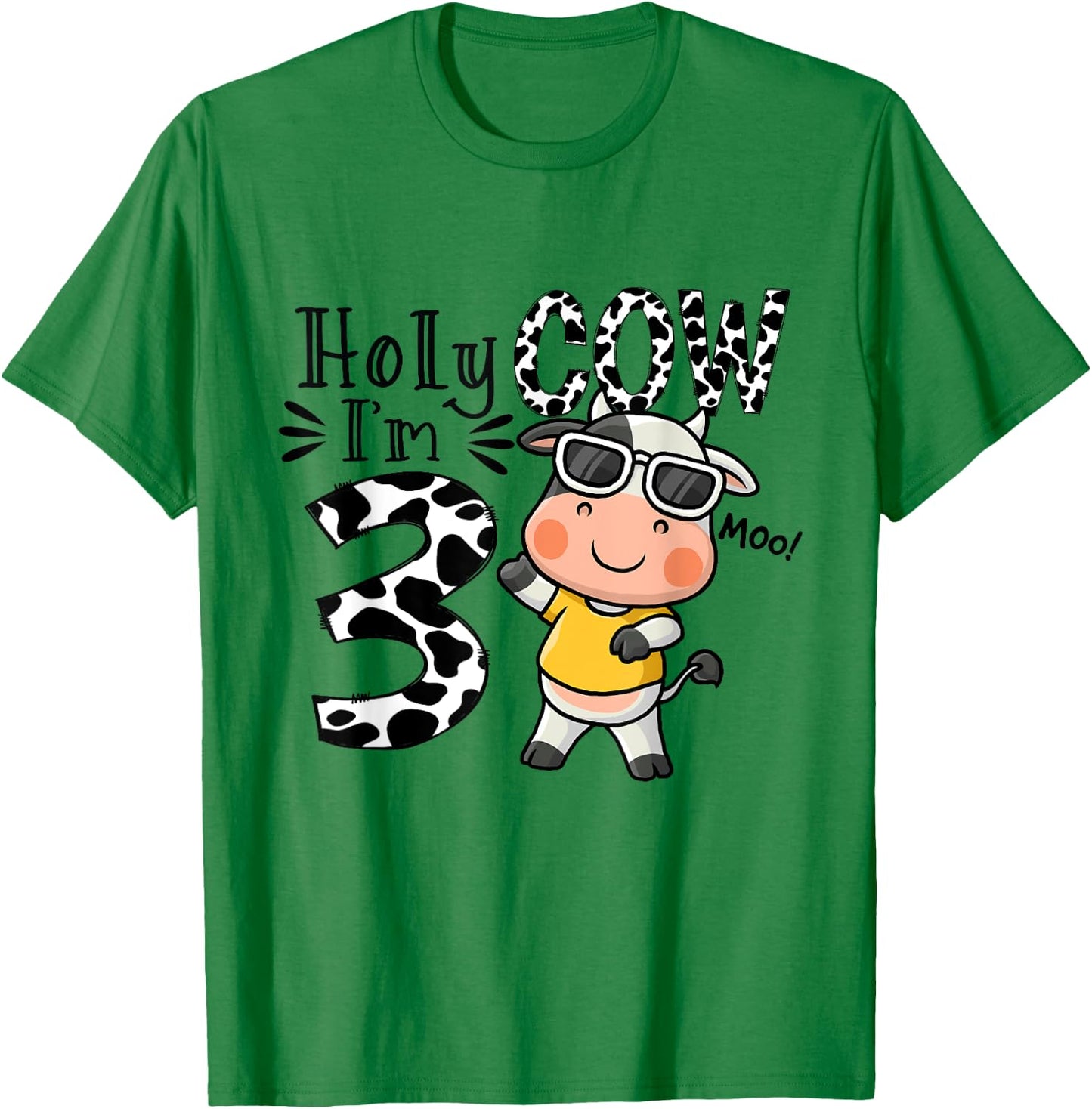 Cute Holy Cow I'm 3 Birthday Boy 3rd Cow Farm Animals Bday T-Shirt - T-Shirt | Irish Green