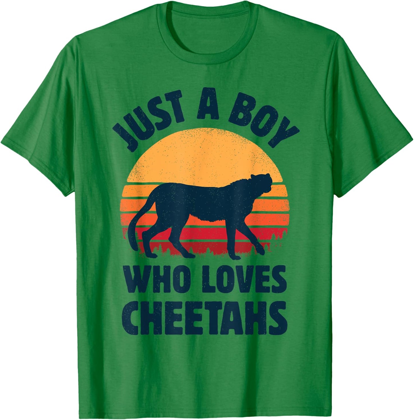 Cheetah Just A Boy Who Loves Cheetahs Retro Vintage Sunset T-Shirt - T-Shirt | Irish Green