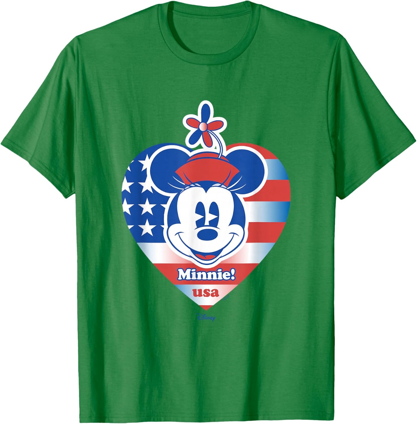 Disney Minnie Mouse Face 4th of July USA Heart Flag T-Shirt - T-Shirt | Irish Green