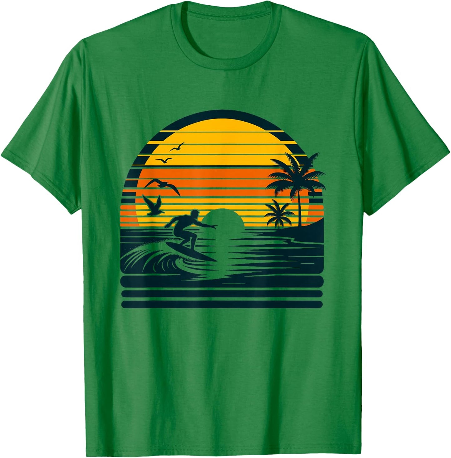 Vintage Surfer & Surfing, Retro Surf Beach, Hawaiian Sunset T-Shirt - T-Shirt | Irish Green