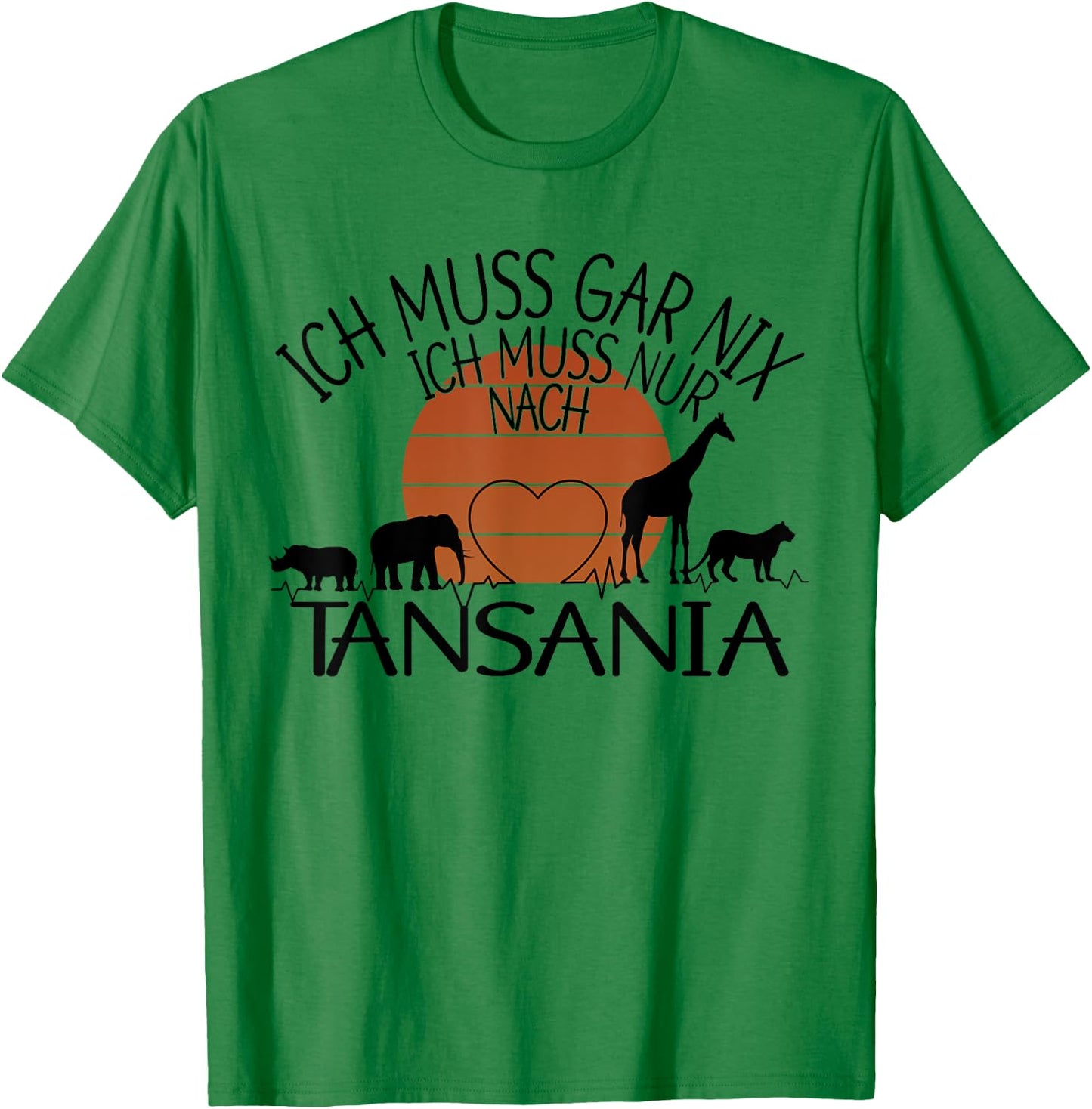 with German Text "Ich muss gar nix - ich muss nur nach Tanzania", gray T-Shirt - T-Shirt | Irish Green