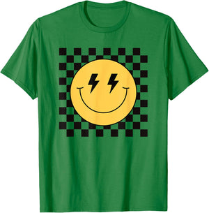 Yellow Smiling Face Cute Plaid Peace Smiling Happy Face , White T-Shirt - T-Shirt | Irish Green