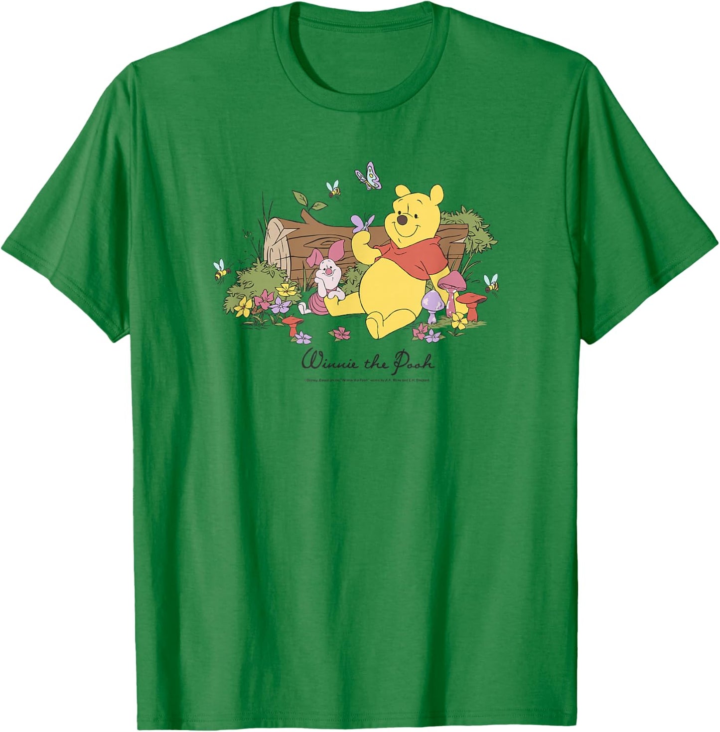 Disney Winnie The Pooh Piglet And Pooh Floral Butterfly , gray, s T-Shirt - T-Shirt | Irish Green