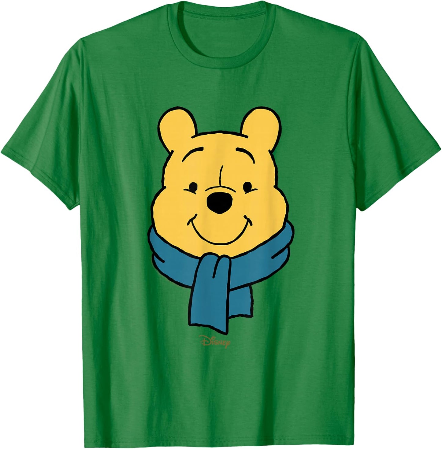 Disney Winnie The Pooh Big Face Blue Scarf Winter T-Shirt - T-Shirt | Irish Green