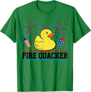 Fire Funny Quacker Rubber Duck 4th Of July Firework Family T-Shirt - T-Shirt | Irish Green