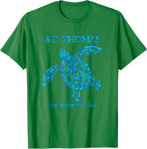 St Thomas Sea Turtles USVI Vacation Souvenir T-Shirt - T-Shirt | Irish Green