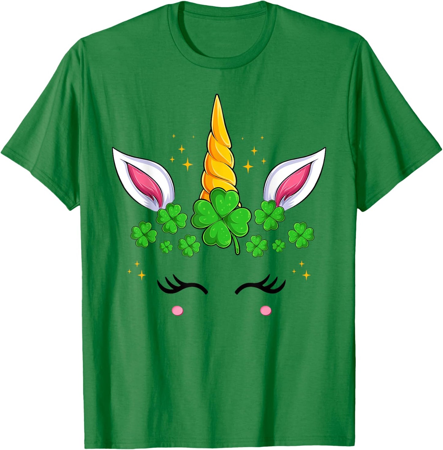 Unicorn Face Irish Shamrock Women Girls St Patrick's Day T-Shirt - T-Shirt | Irish Green