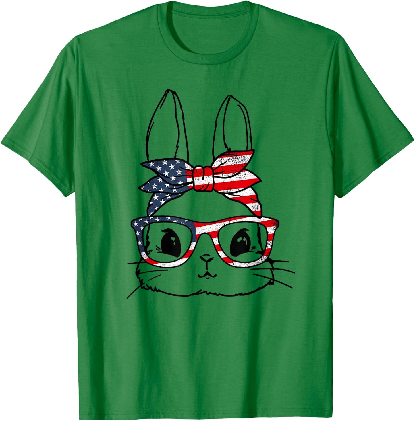 Cute Bunny Face American US FLag Glasses Easter Day T-Shirt - T-Shirt | Irish Green