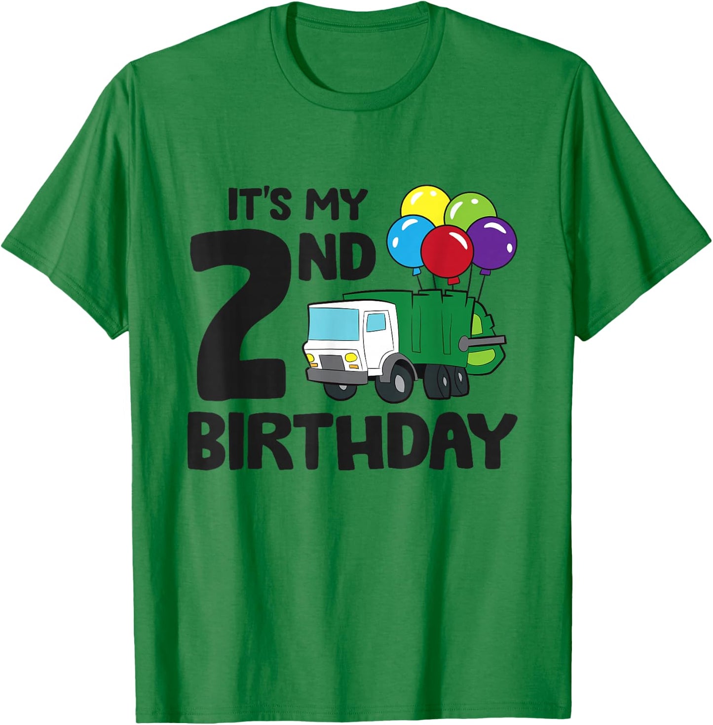 It's My 2nd Birthday Garbage Truck Trash Truck 2nd Birthday T-Shirt - T-Shirt | Irish Green