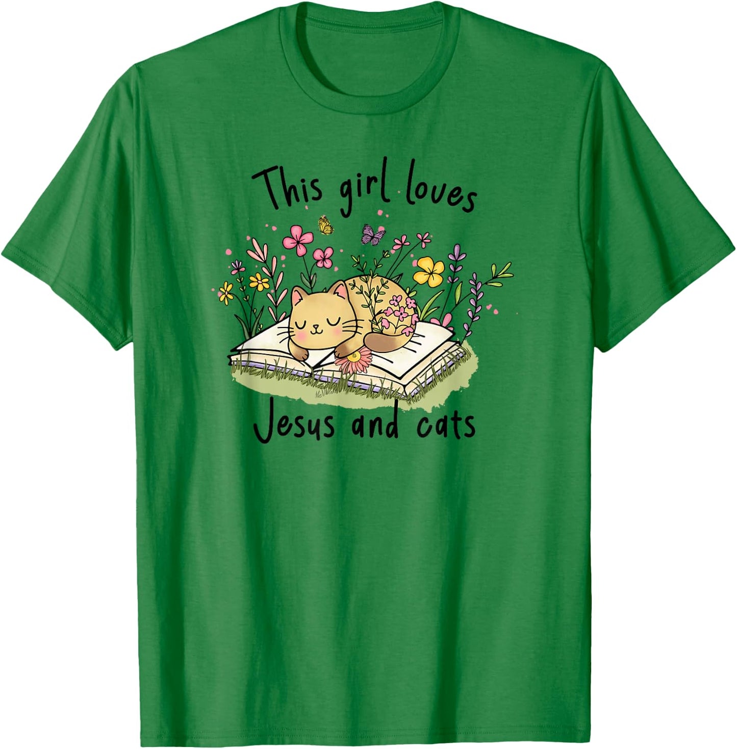 This Girl Loves Jesus And Cats Cute Christian T-Shirt - T-Shirt | Irish Green