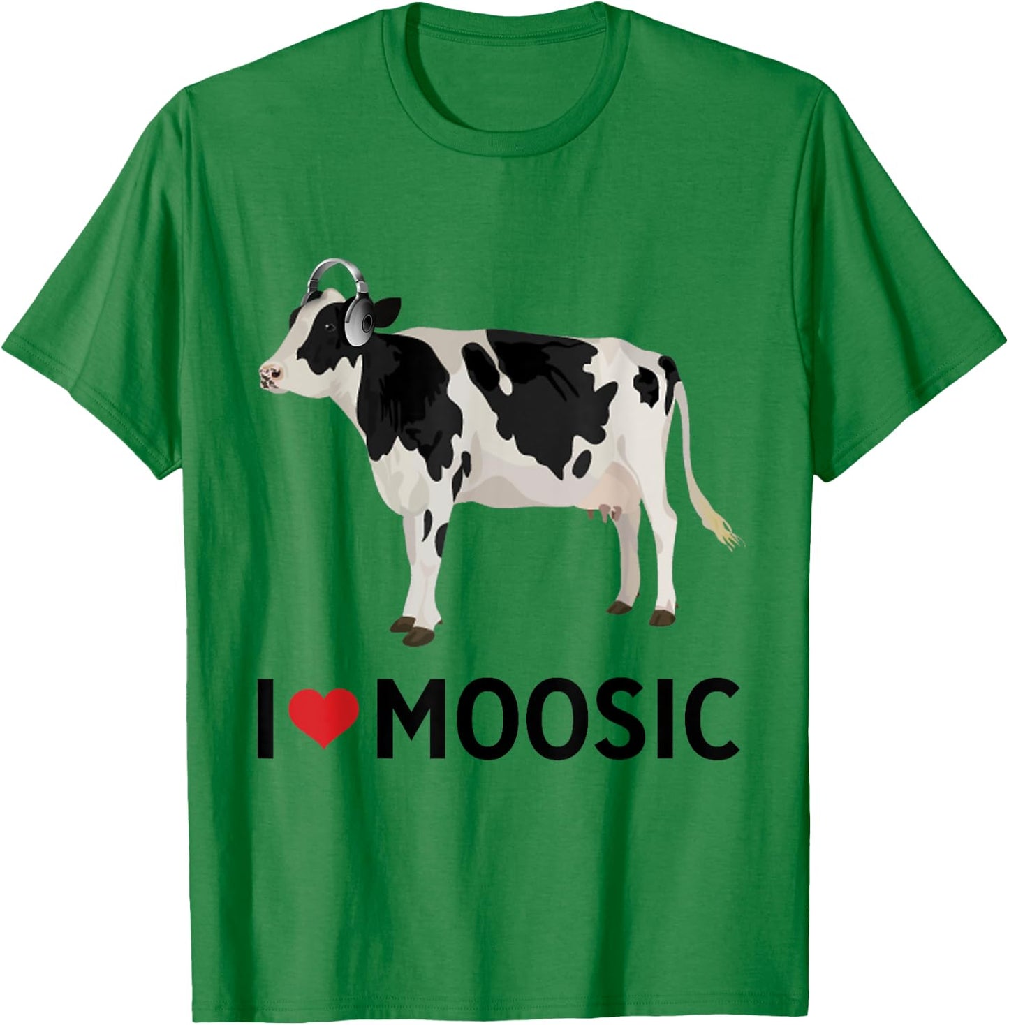 I Love Music Headphones Cow "I Heart Moosic" Funny Pun T-Shirt - T-Shirt | Irish Green