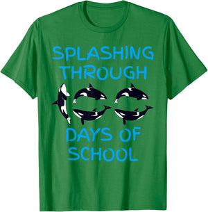Splashing Through 100 Days of School Orca Killer Whale Kids T-Shirt - T-Shirt | Irish Green