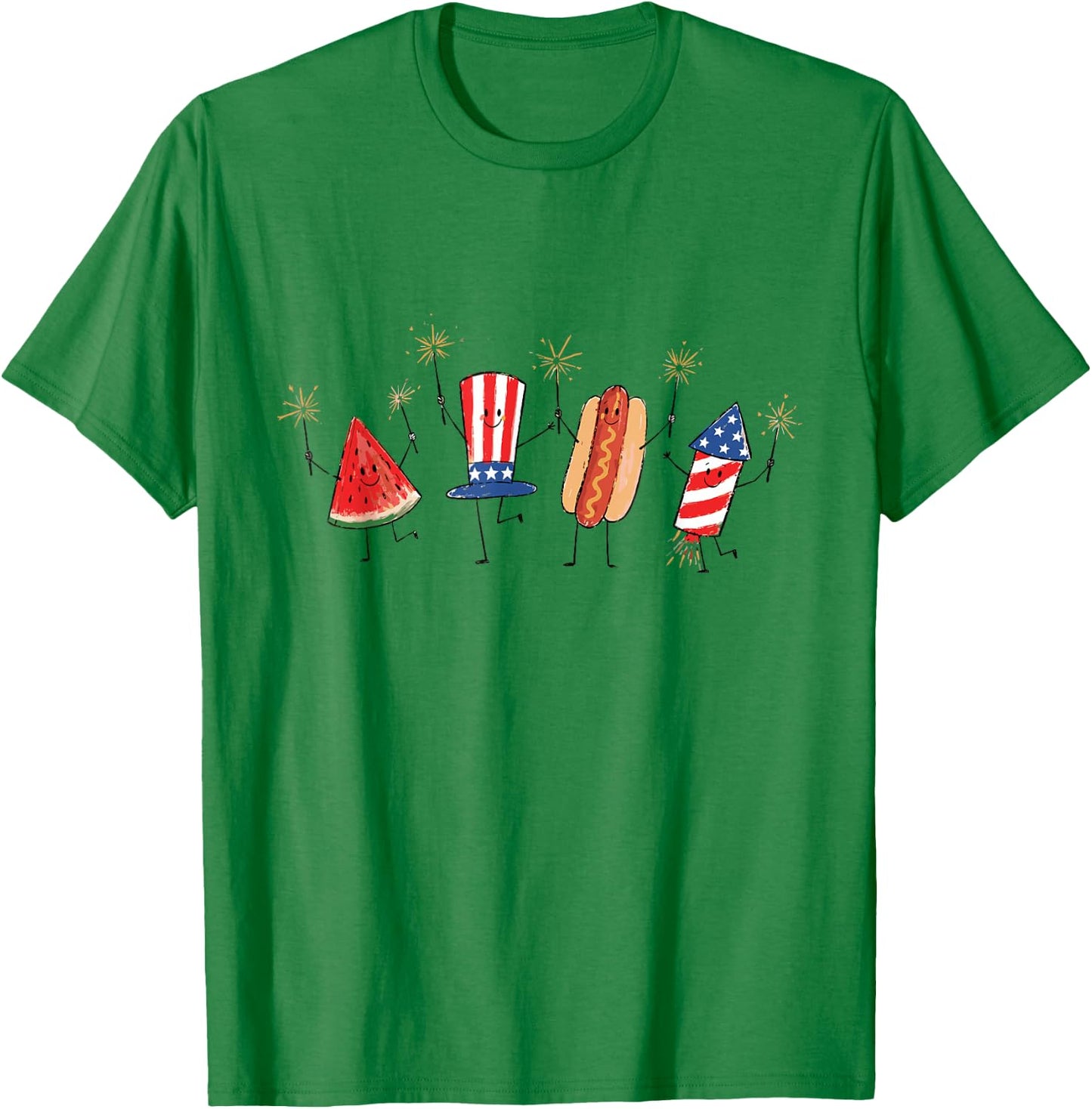 Retro American Watermelon Hotdog Firework Rocket 4th of July T-Shirt - T-Shirt | Irish Green