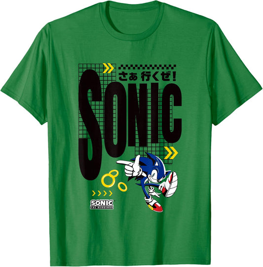 Sonic The Hedgehog Let's Go! Sonic Vintage Kanji Shot T-Shirt - T-Shirt | Irish Green