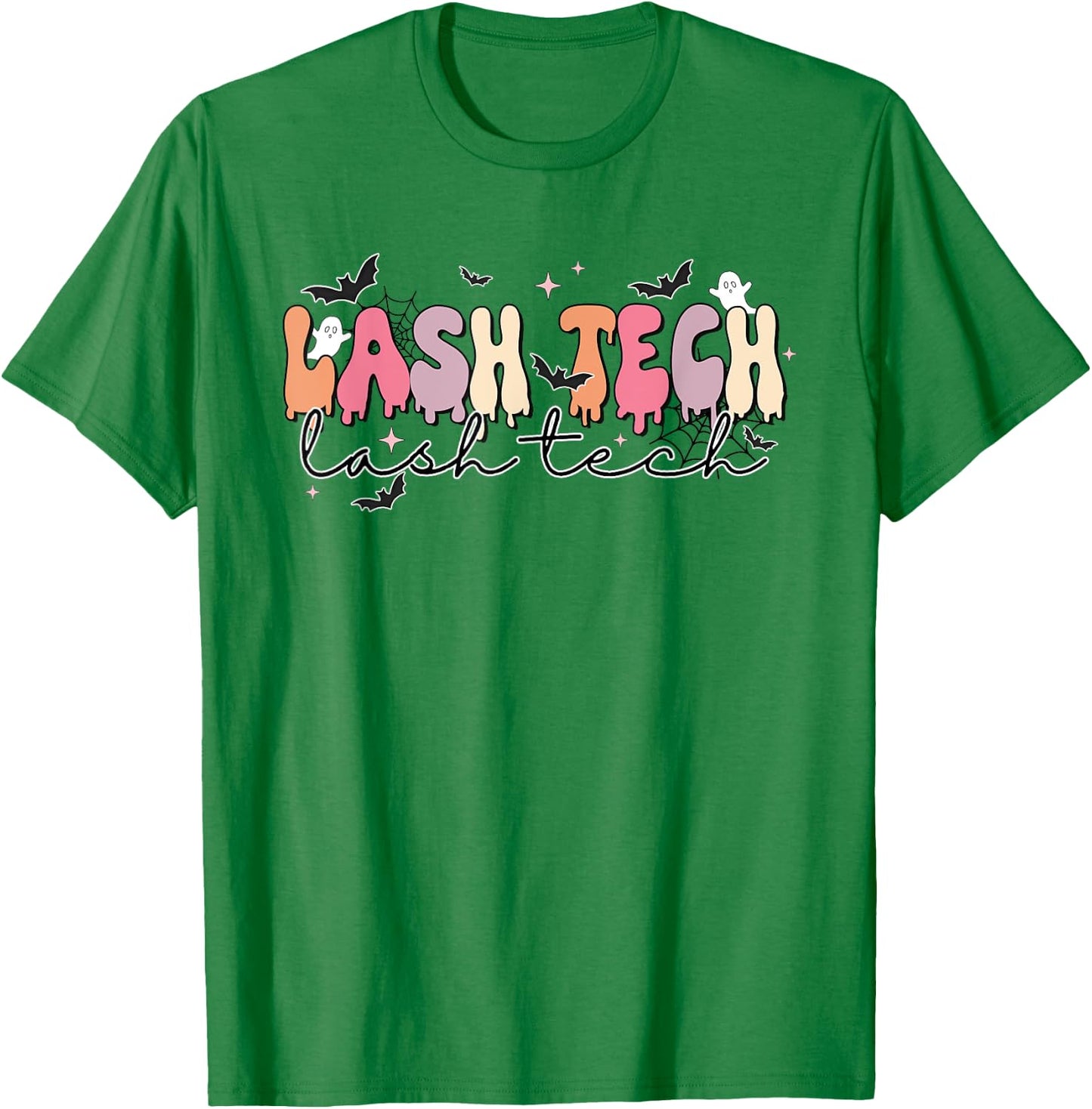 Lash Tech Halloween Ghost & Bat Cosmetologist Eyelash Tech T-Shirt - T-Shirt | Irish Green