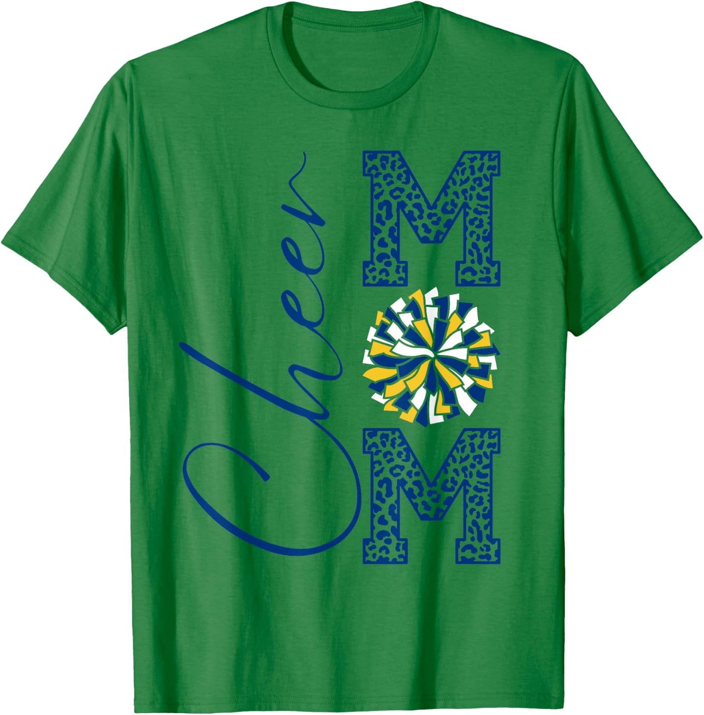 Cheer Mom | Blue, Gold, White | Leopard Print , grey, S T-Shirt - T-Shirt | Irish Green