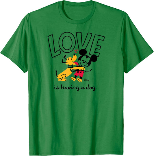 Mickey Mouse and Pluto - Love is Having a Dog T-Shirt - T-Shirt | Irish Green