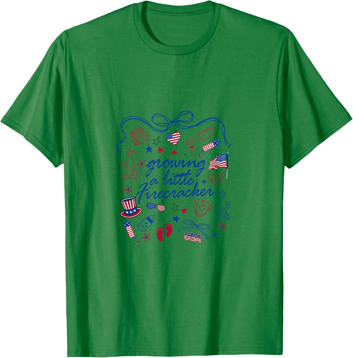 Retro Growing A.Little Firecracker 4th Of.July Pregnancy T-Shirt - T-Shirt | Irish Green