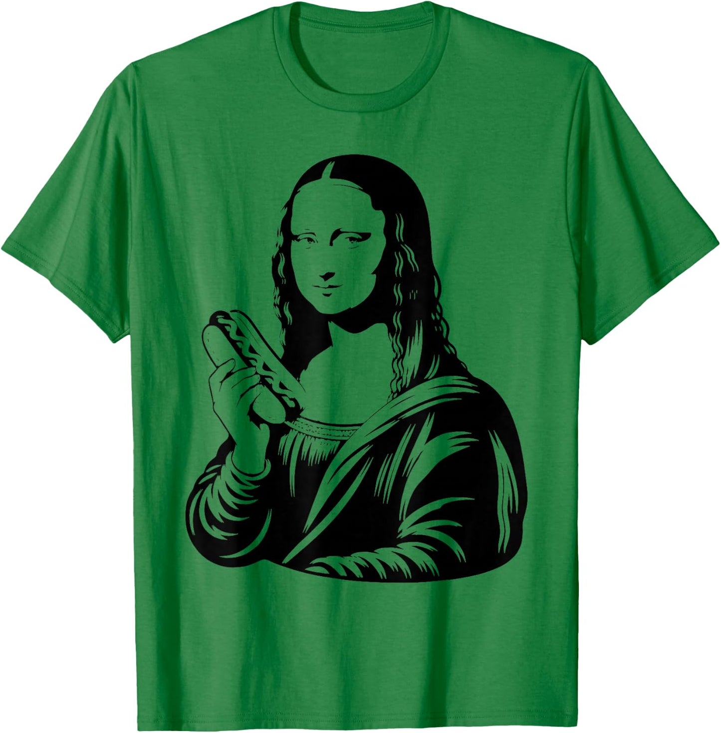 Mona Wiener Funny Mona Lisa with Hotdog Parody Meme Art T-Shirt - T-Shirt | Irish Green