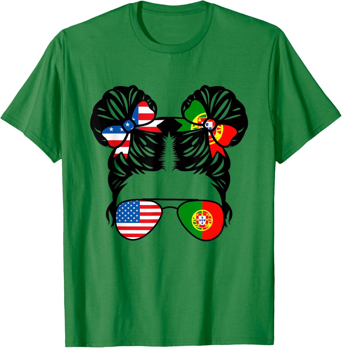 Half American Half Portuguese Girl USA Portugal Flag Patriot T-Shirt - T-Shirt | Irish Green