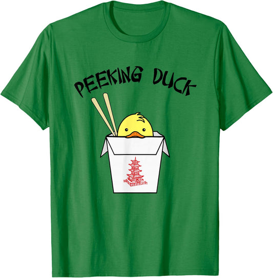 Peeking Duck funny cute Chinese food duck T-Shirt - T-Shirt | Irish Green