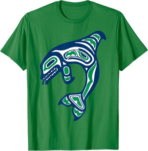 Native American Indian Orca Whale Pacific Northwest T-Shirt - T-Shirt | Irish Green