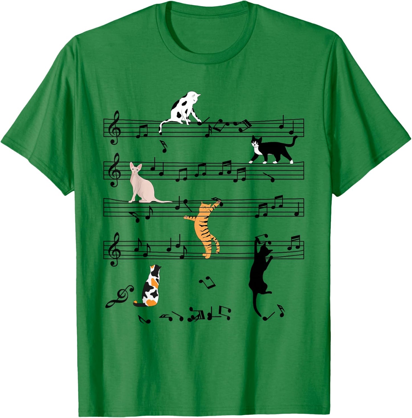 Funny Cat Climbing Playing Sheet Music Note, Cat Music Notes T-Shirt - T-Shirt | Irish Green