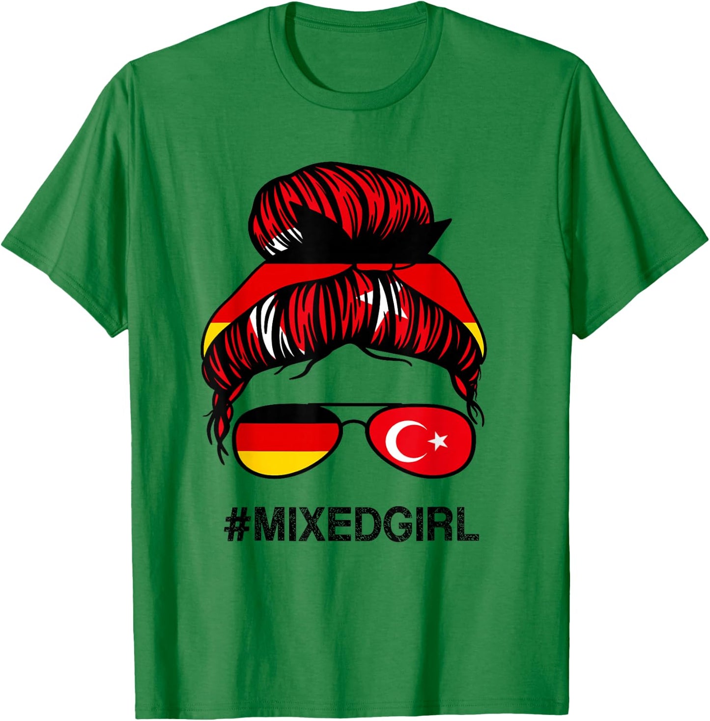 Türkei Deutschland Flagge Türkisch Deutsch Unordentlicher Dutt T-Shirt - T-Shirt | Irish Green