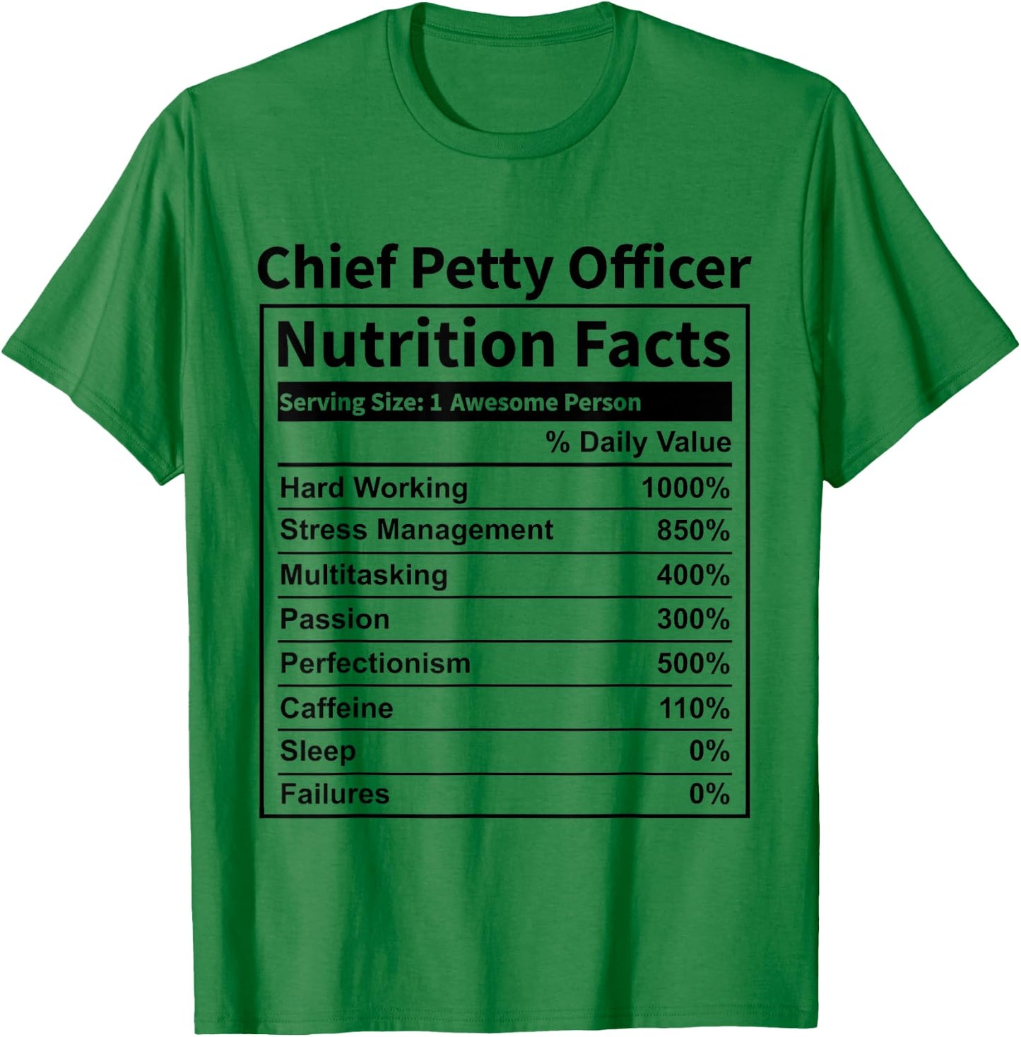 CPO Chief Petty Officer Nutrition Facts Funny Women T-Shirt - T-Shirt | Irish Green