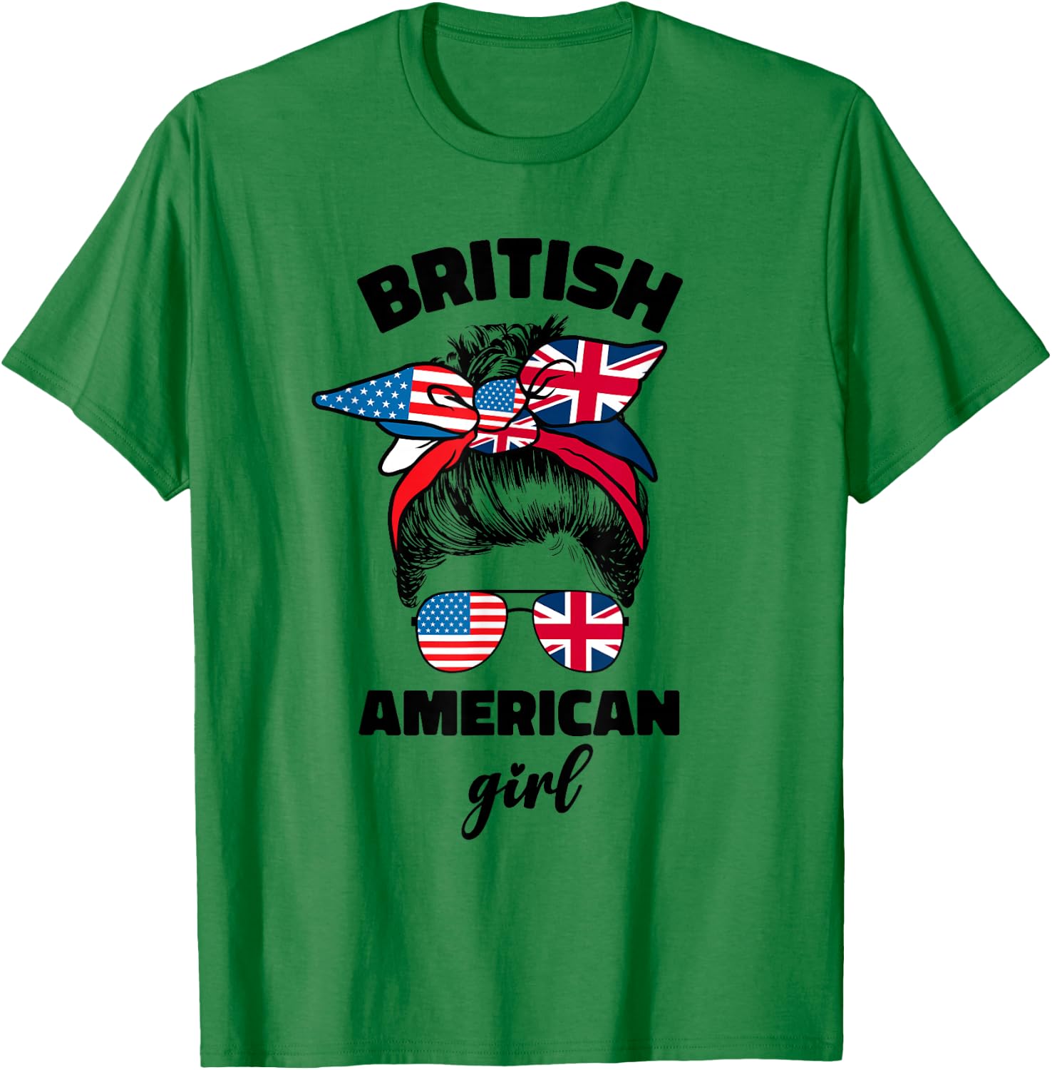 Half American British America Great Britain Uk Usa Flag Girl T-Shirt - T-Shirt | Irish Green