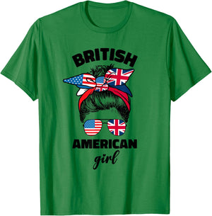 Half American British America Great Britain Uk Usa Flag Girl T-Shirt - T-Shirt | Irish Green