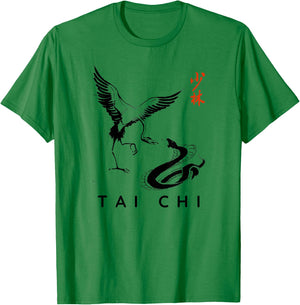 Tai Chi Beginner Design Snake Crane Tai Chi Calligraphy , White T-Shirt - T-Shirt | Irish Green