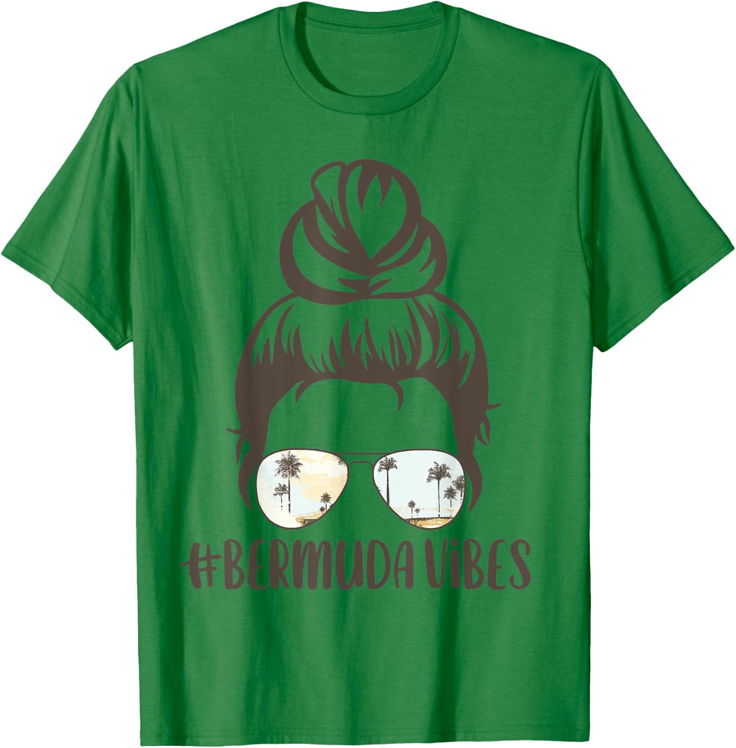 Bermuda Tropical Island Messy Bun Vibes Palm Tree Sunset T-Shirt - T-Shirt | Irish Green