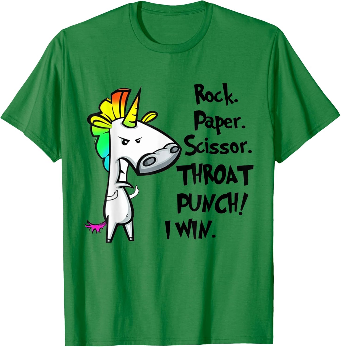 Unicorn Rock Paper Scissors Throat Punch I Win T-Shirt - T-Shirt | Irish Green