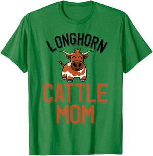 Longhorn Cattle Mom Cute Longhorn Cow Mom T-Shirt - T-Shirt | Irish Green