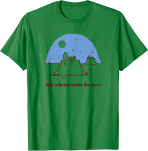 Peanuts - Snoopy Woodstock Camping Under Stars T-Shirt - T-Shirt | Irish Green