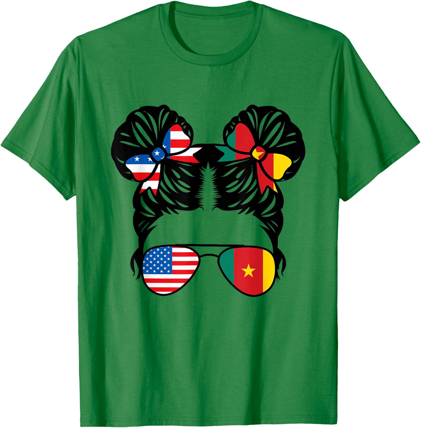 Half American Cameroonian Girl USA Cameroon Flag Patriot T-Shirt - T-Shirt | Irish Green