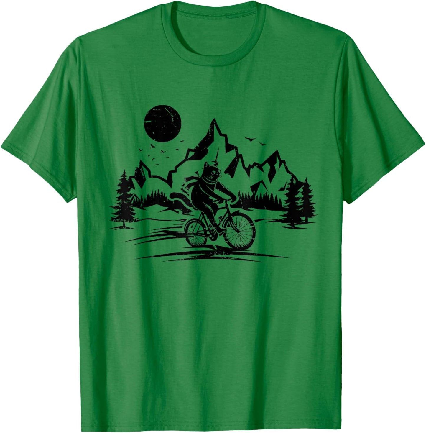 Funny Cat Riding Bicycle Vintage Mountain Biking Cat Biker Men Women Girls Kids T-Shirt - T-Shirt | Irish Green