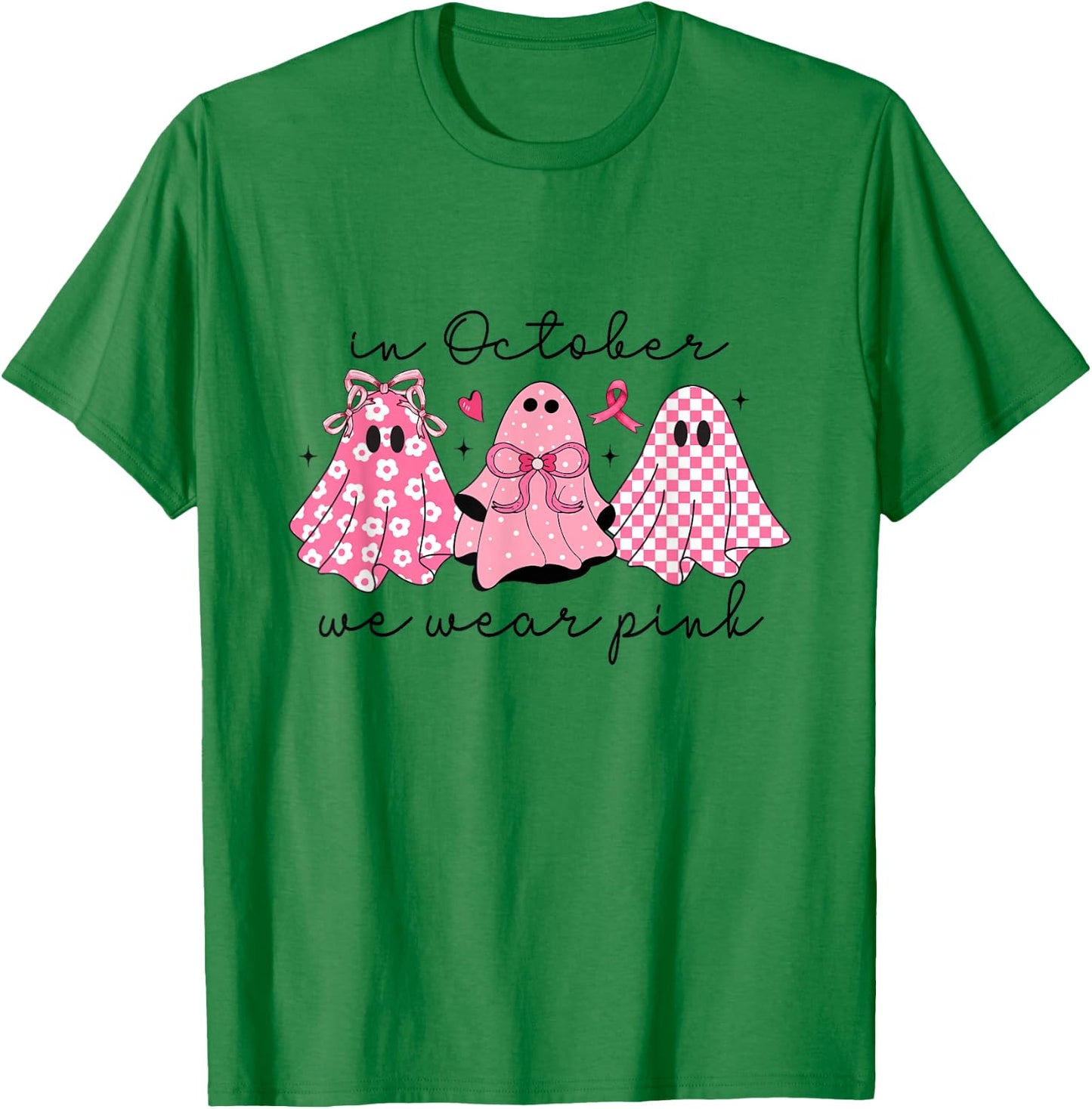 In October We Wear Pink Cute Ghost Women's T-Shirt - T-Shirt | Irish Green