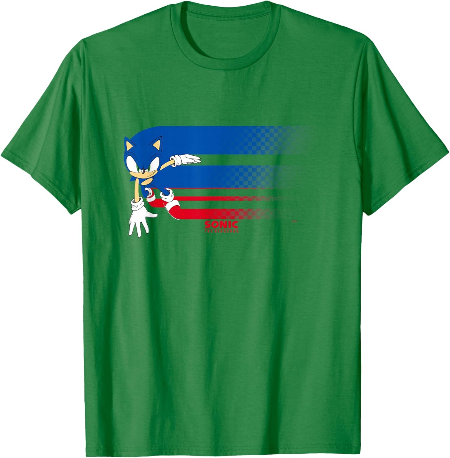 Sonic The Hedgehog Americana Red White & Blue Blurred Trail T-Shirt - T-Shirt | Irish Green