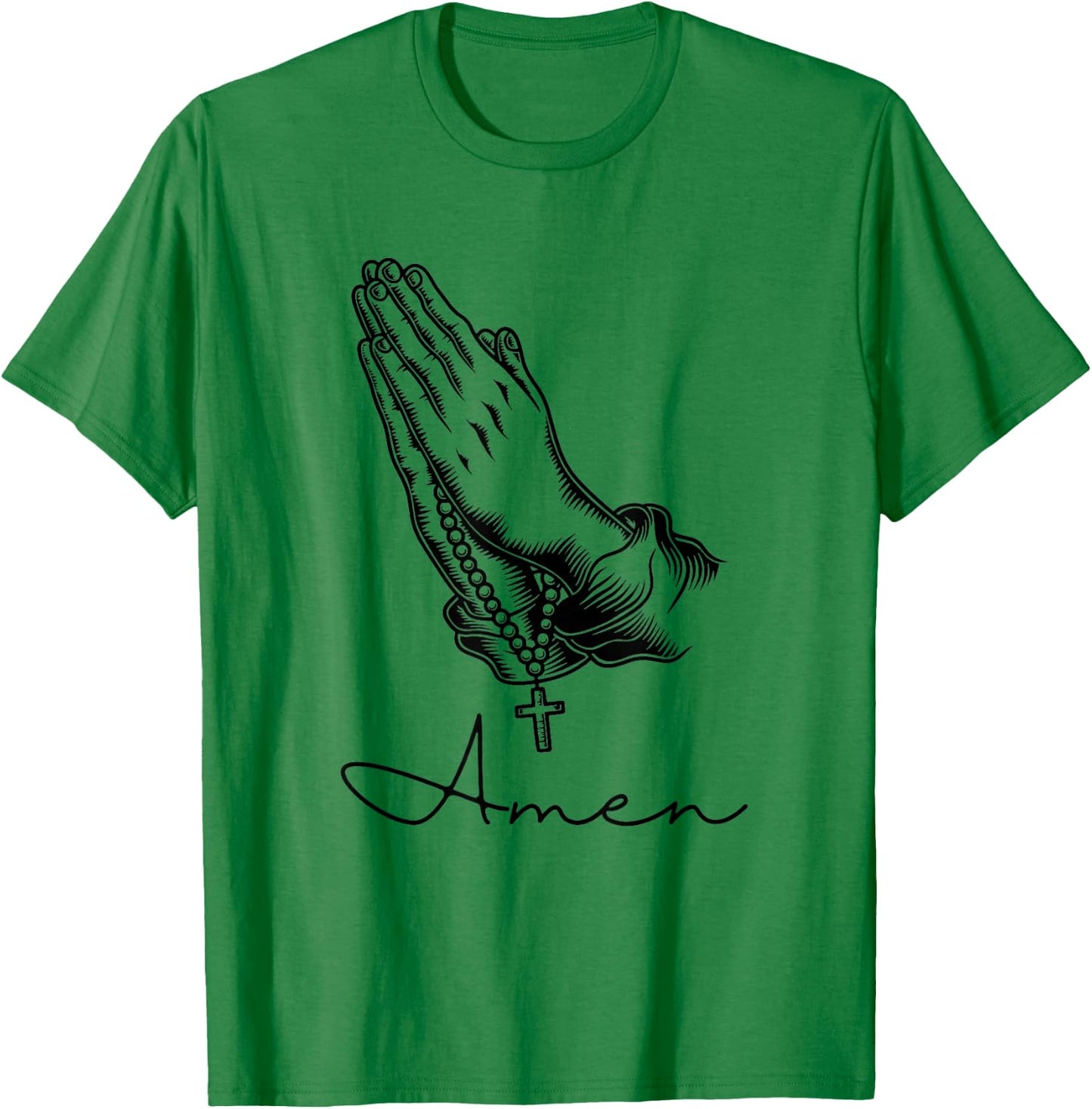 Amen Praying Hands Rosary Beads T-Shirt - T-Shirt | Irish Green