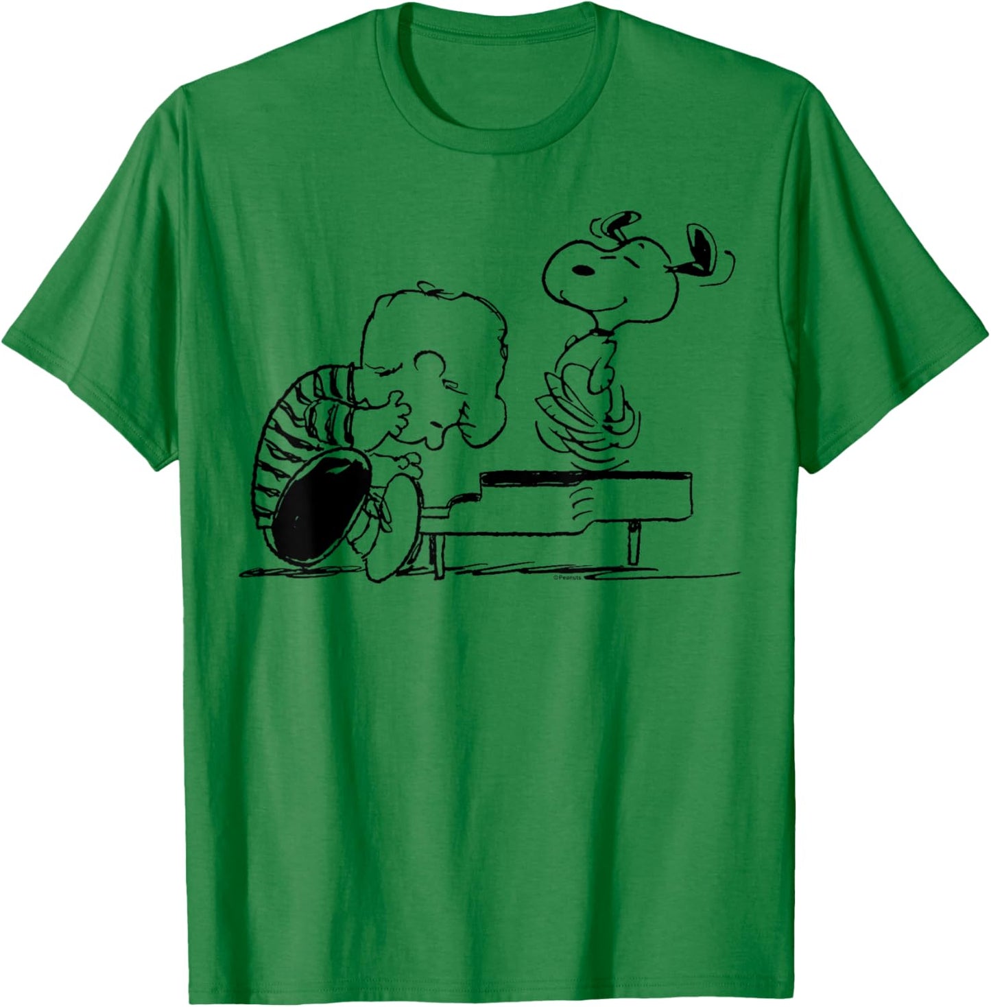 Peanuts Schroeder and Snoopy Piano , White T-Shirt - T-Shirt | Irish Green
