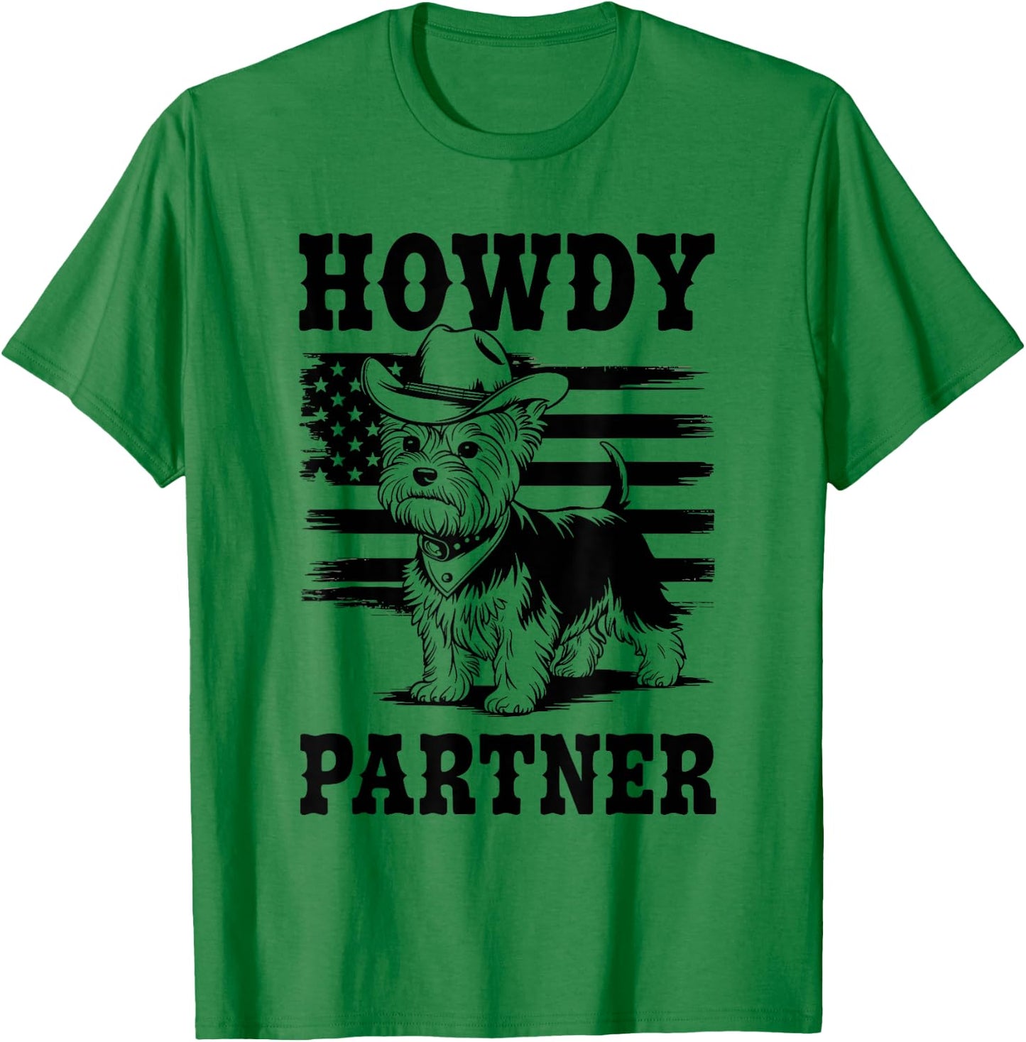 Cowboy Yorkshire Terrier Dog Howdy Partner Western Yorkie T-Shirt - T-Shirt | Irish Green