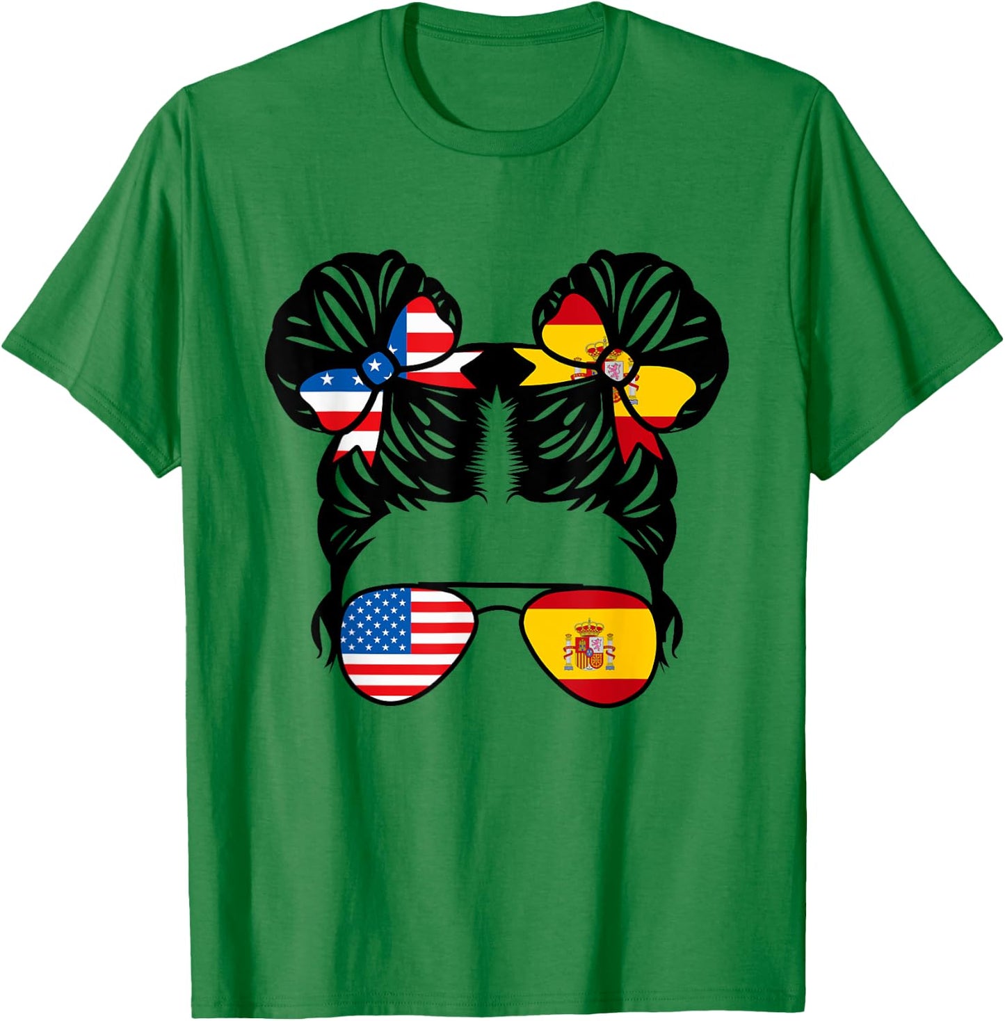 Half American Half Spanish Girl USA Spain Flag Patriot T-Shirt - T-Shirt | Irish Green