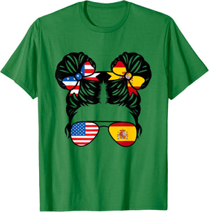 Half American Half Spanish Girl USA Spain Flag Patriot T-Shirt - T-Shirt | Irish Green
