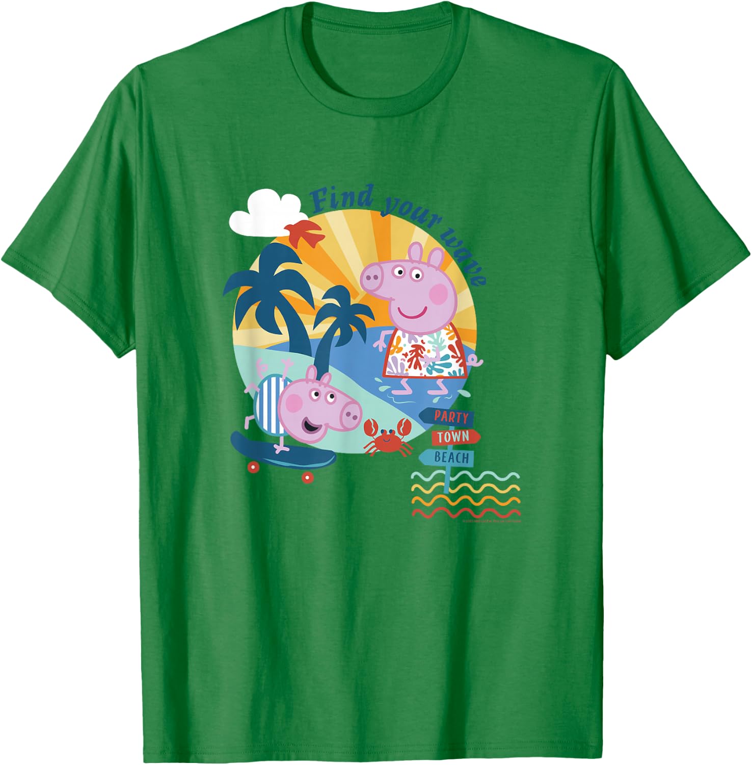 Peppa Pig Find Your Wave Summer Time Fun At The Beach T-Shirt - T-Shirt | Irish Green